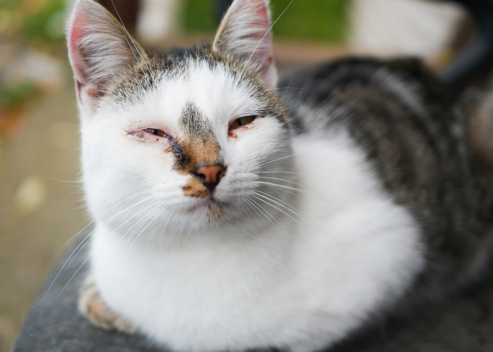 Gatto malato che esce.